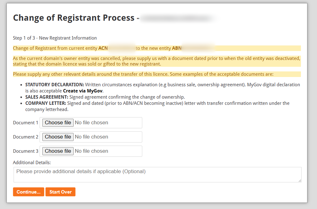 COR documents required prompt
