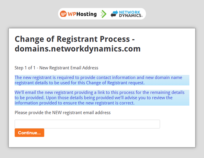 COR – New Registrant Email Address form