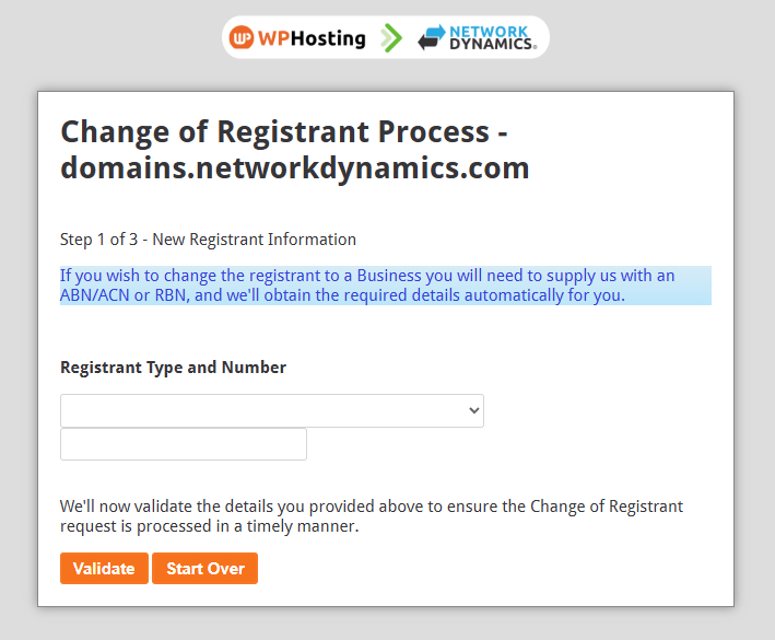 COR – New Registrant Information form